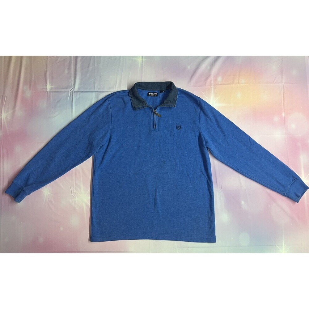 CHAPS Ralph Lauren Men's Long Sleeve Blue 1/4 Zip Mock Neck Pull Over Sweater L